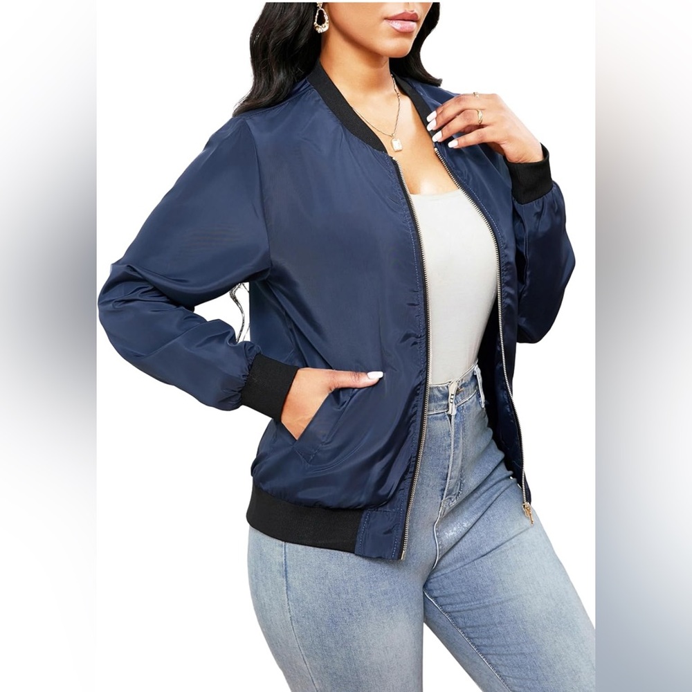 Casual, lightweight, navy blue bomber jacket. NWT